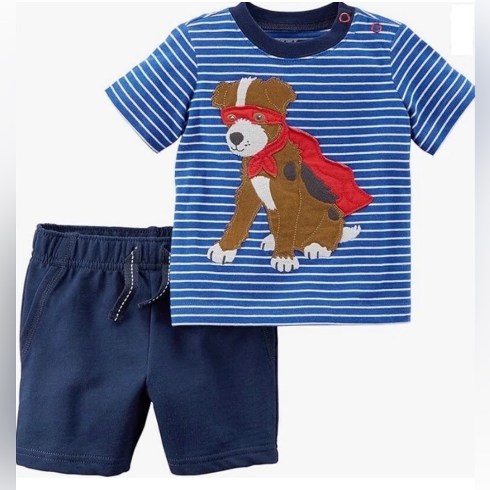 Boys Super Dog Short Set Outfit 2 pc Shirt Tee Mask Cape on Puppy